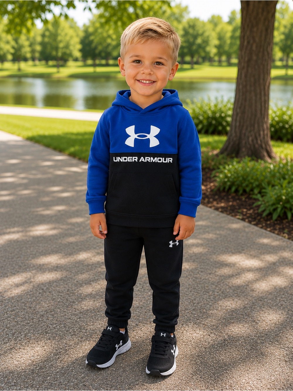 Under Armour Blue Hoodie and Black Joggers 2 Piece Set Boys Size 4 NWT